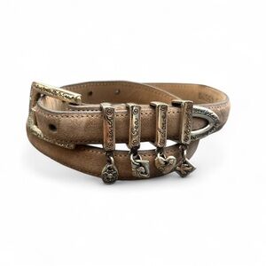 Brighton Tan Suede Leather Belt with Charms Size Small